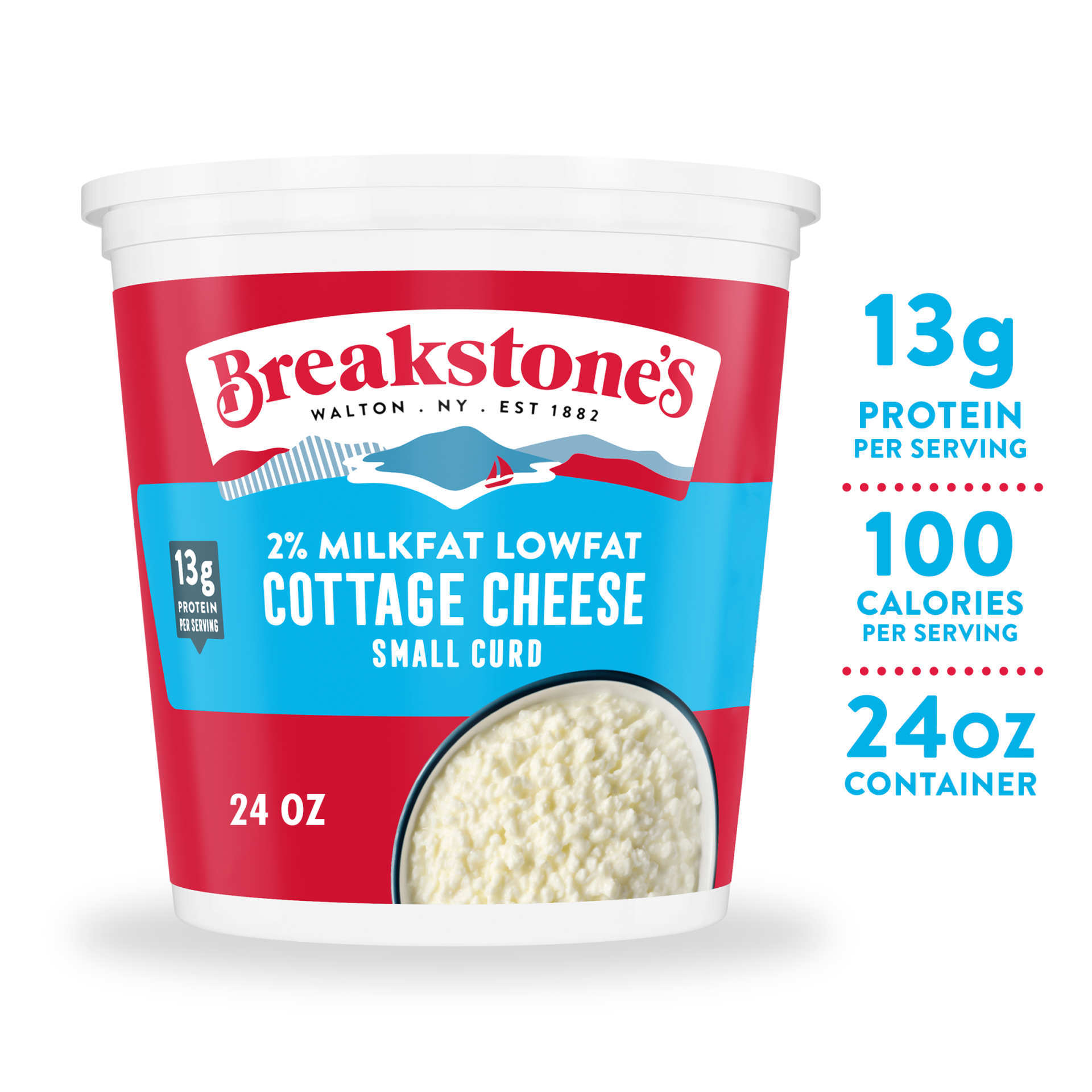 slide 1 of 50, Breakstone's Lowfat Small Curd Cottage Cheese with 2% Milkfat, 24 oz Tub, 680 g