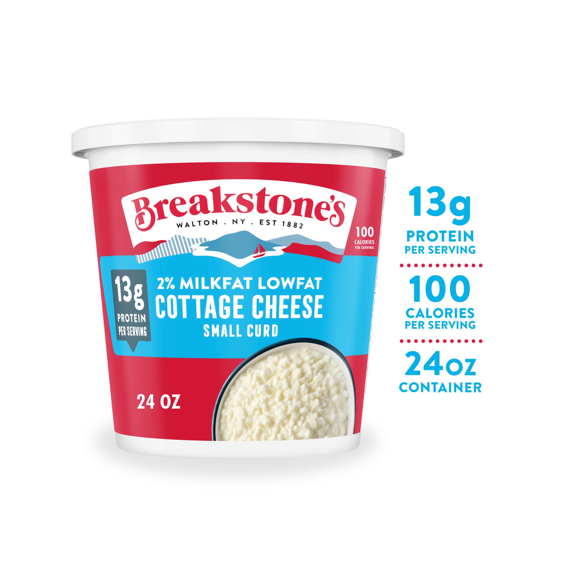 slide 1 of 50, Breakstone's Lowfat Small Curd Cottage Cheese with 2% Milkfat, 24 oz Tub, 24 oz