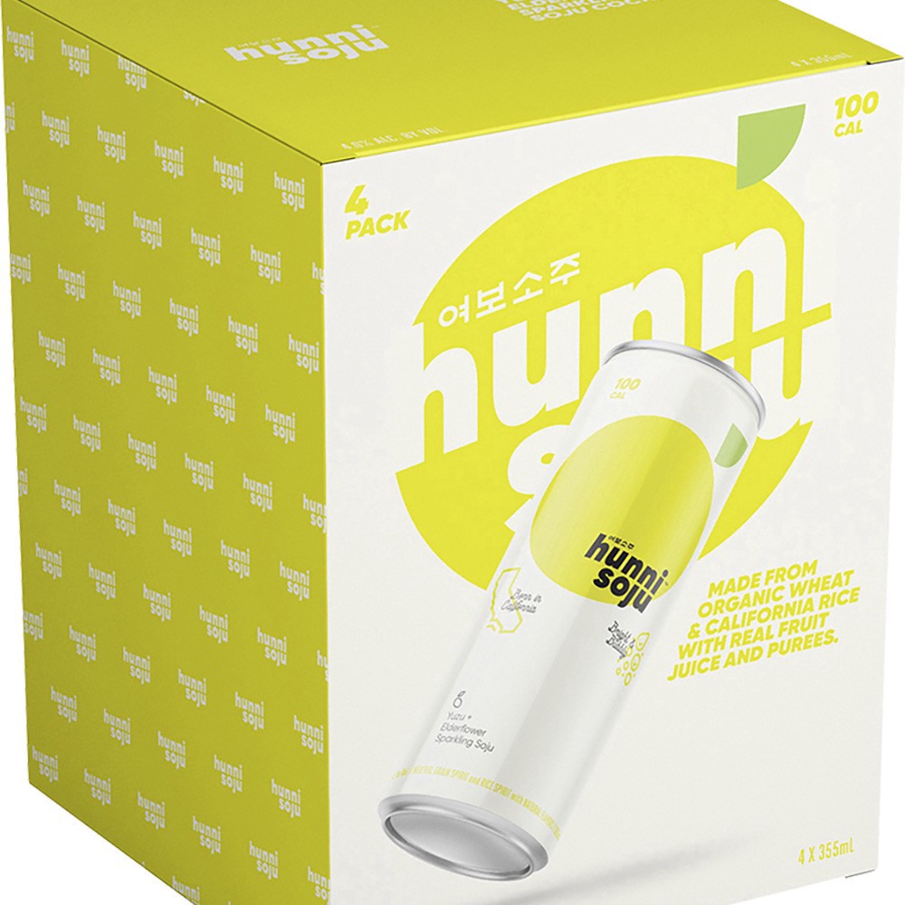 slide 1 of 1, Hunni Soju Sparkling Soju, Yuzu + Elderflower, 4 Pack, 4 ct; 12 oz