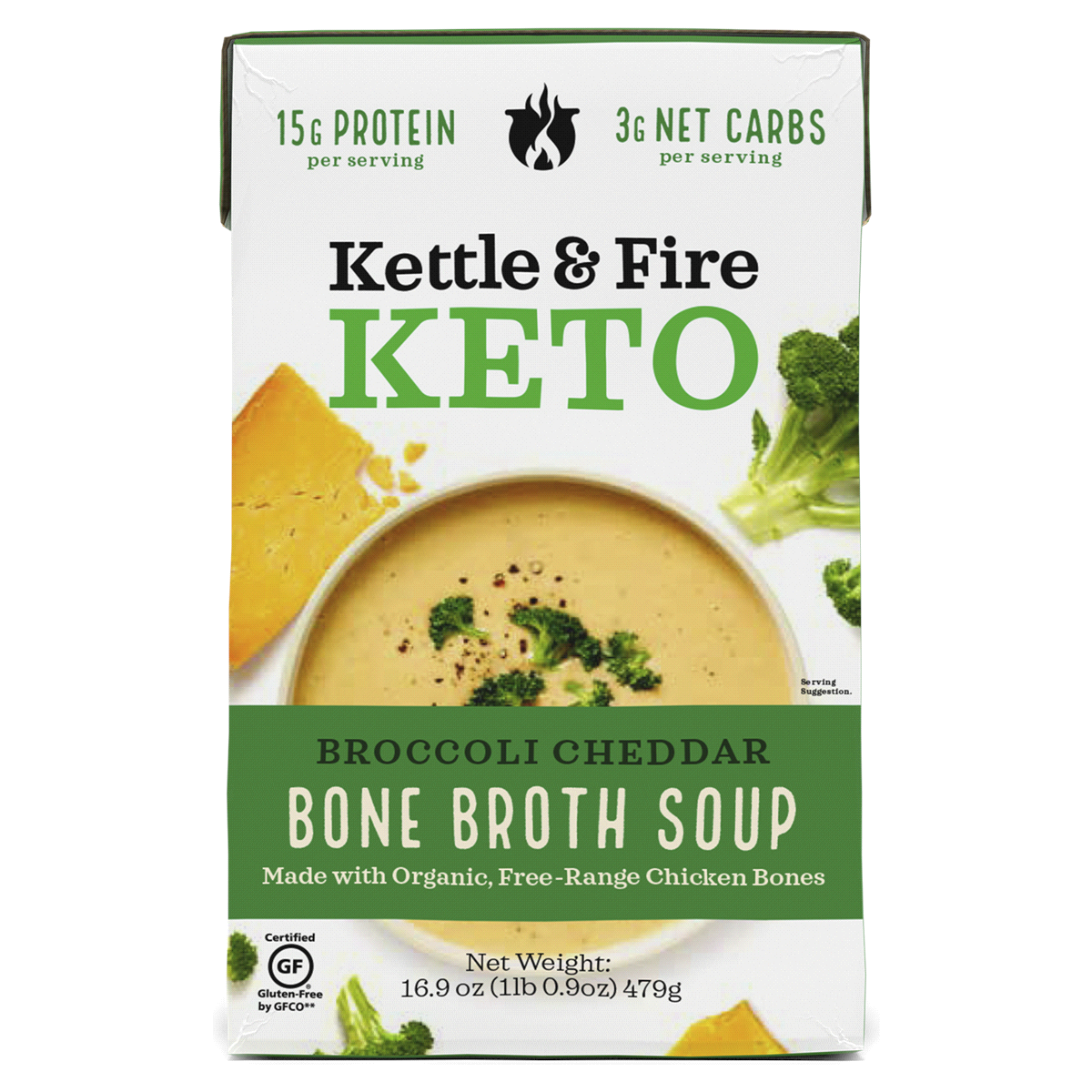 slide 1 of 9, Kettle & Fire Keto Broccoli Cheddar Bone Broth Soup 16.9 oz, 16.9 fl oz