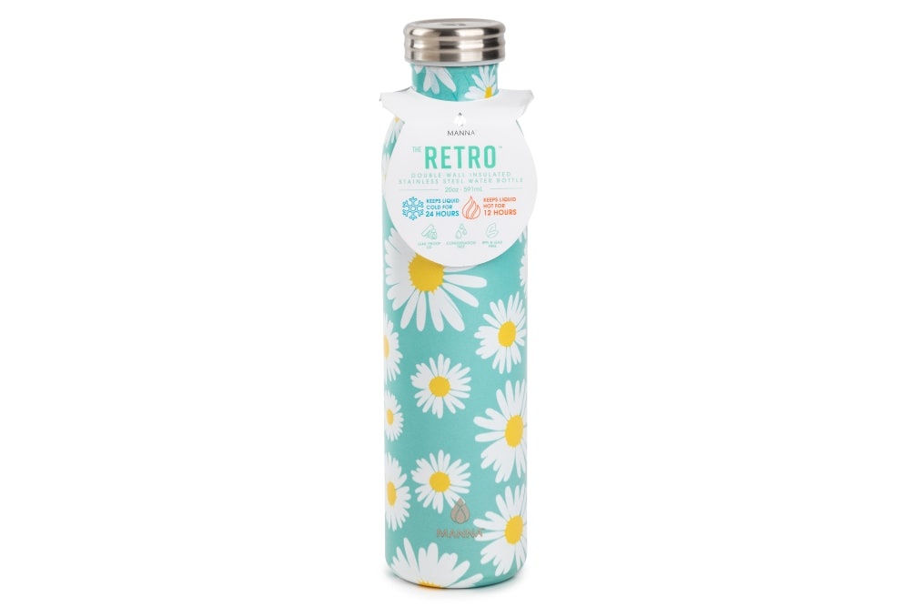 slide 1 of 1, Manna Retro Water Bottle - White Daisy, 20 oz