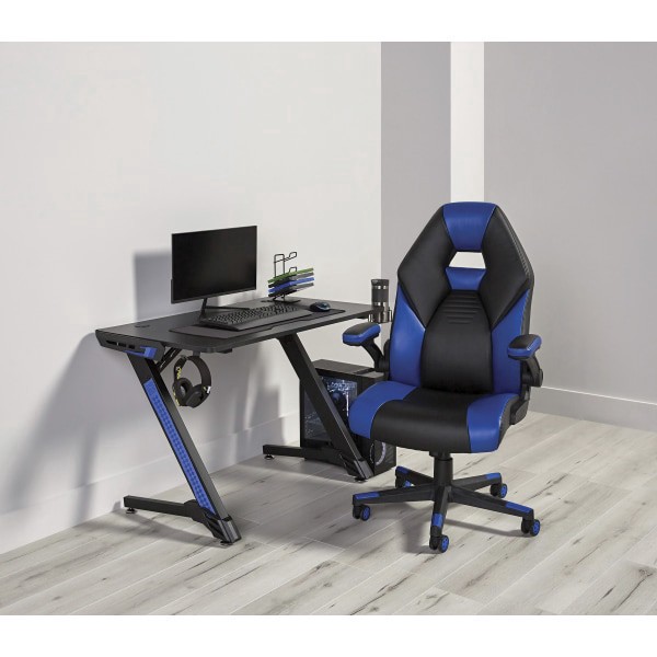 slide 3 of 8, Realspace Rs Gaming Rgx Faux Leather High-Back Gaming Chair, Black/Blue, 1 ct