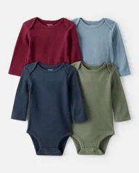 Carter's Baby Boy 4-Pack Long-Sleeve Bodysuits - Blue/Red/Navy/Green Multi - 3M