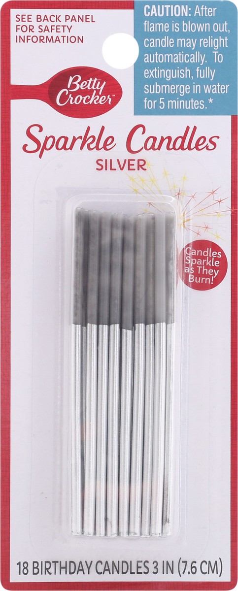 slide 1 of 10, Betty Crocker 3 Inch Silver Sparkle Candles 18 ea, 18 ct