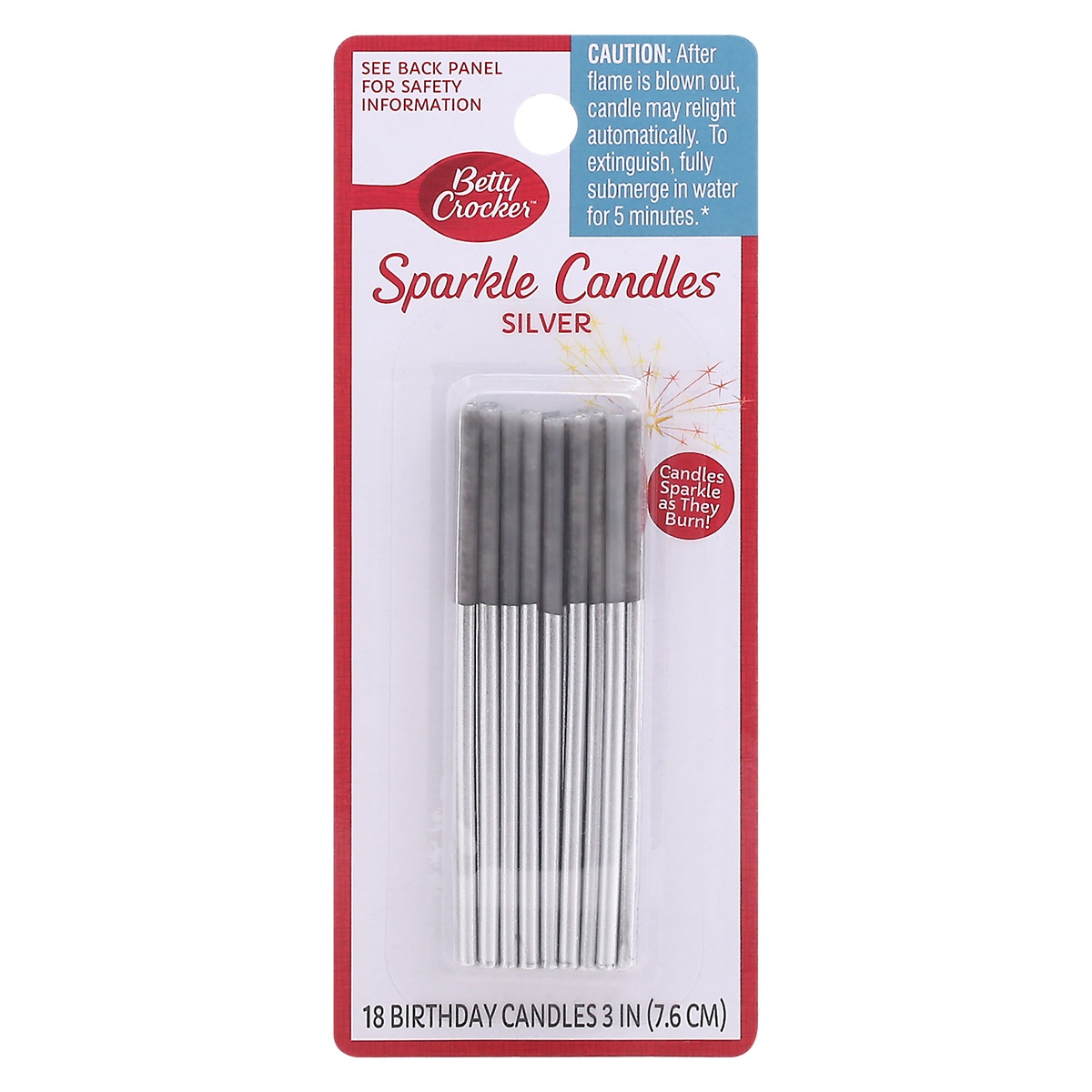 slide 1 of 1, Betty Crocker 3 Inch Silver Sparkle Candles 18 ea, 18 ct