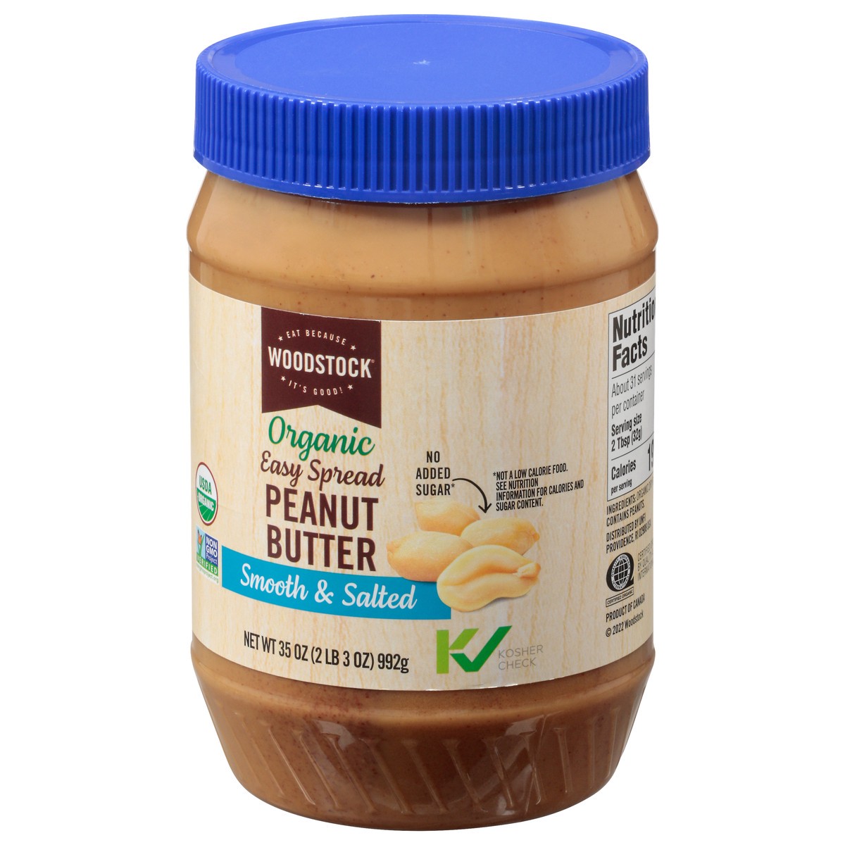 slide 3 of 9, Woodstock Easy Spread Organic Smooth & Salted Peanut Butter 35 oz, 35 oz