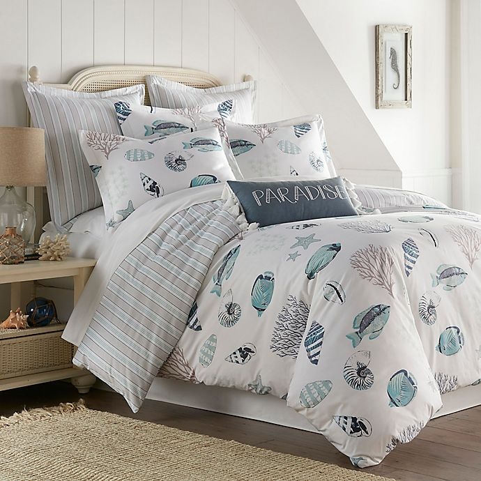 slide 1 of 2, Coastal Living Coastal Life Eastlake Reversible Full/Queen Duvet Cover Set - Grey/Blue, 3 ct