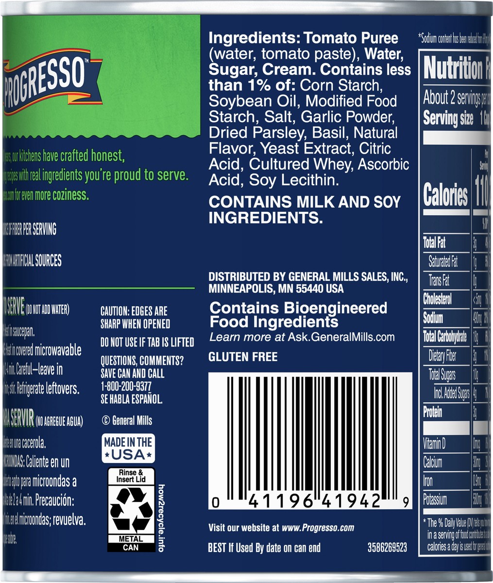 slide 8 of 9, Progresso Creamy Tomato With Basil Soup, Reduced Sodium Canned Soup, Gluten Free, 19 oz, 19 oz