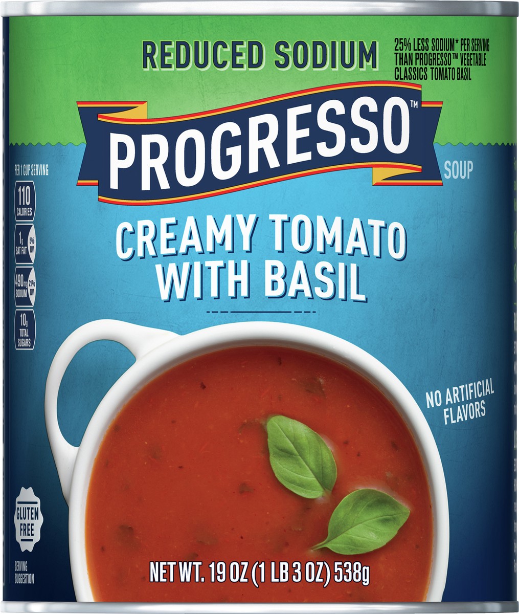 slide 4 of 9, Progresso Creamy Tomato With Basil Soup, Reduced Sodium Canned Soup, Gluten Free, 19 oz, 19 oz