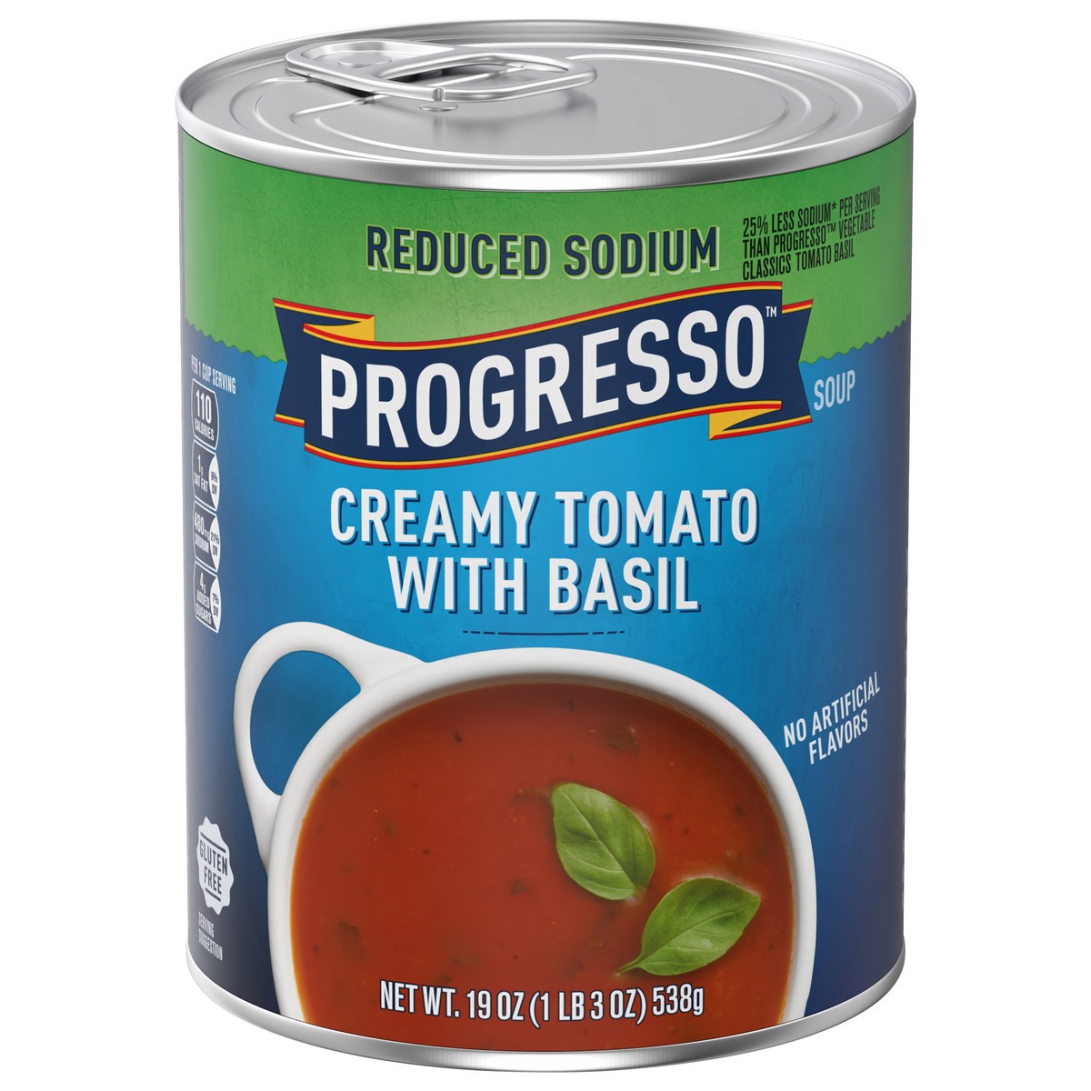 slide 1 of 9, Progresso Creamy Tomato With Basil Soup, Reduced Sodium Canned Soup, Gluten Free, 19 oz, 19 oz