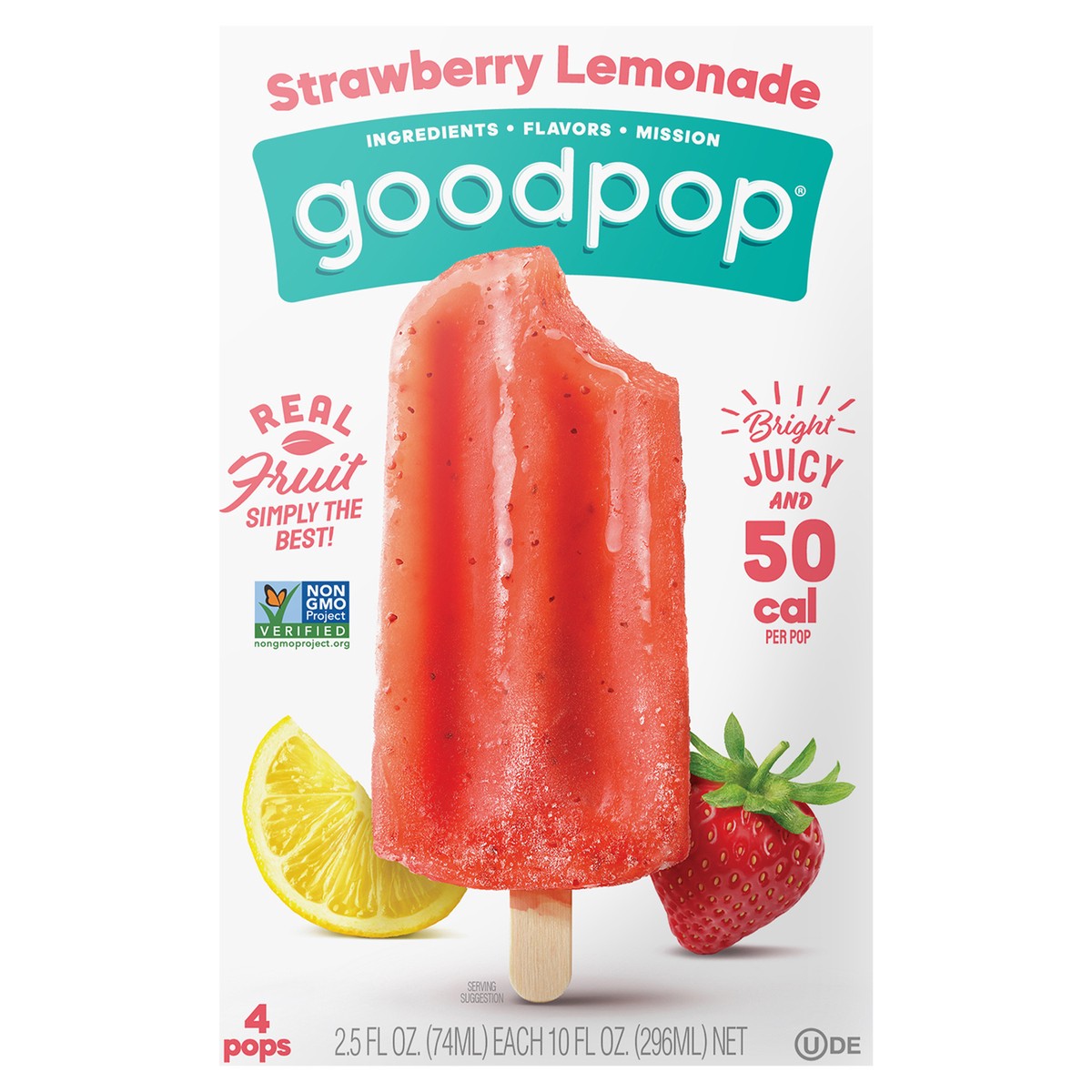 slide 1 of 9, GoodPop Strawberry Lemonade Frozen Fruit Bars, 4 Ct, 4 ct