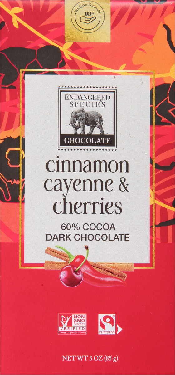 slide 7 of 9, Endangered Species Dark Chocolate with Cinnamon Cayenne Cherries, 3 oz