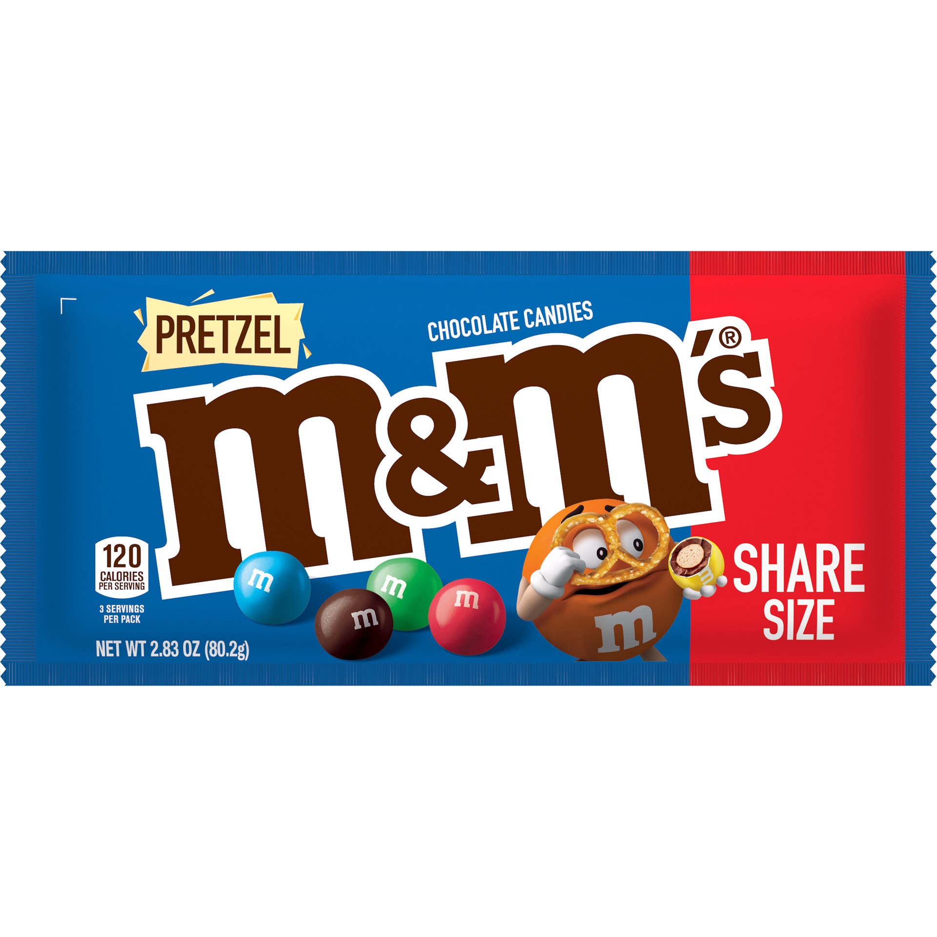 slide 1 of 6, M&M's Pretzel Milk Chocolate Candy, Share Size, 2.83 oz Bag, 2.83 oz