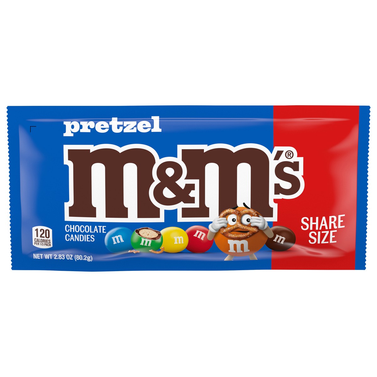 slide 1 of 8, M&M'S Pretzel Milk Chocolate Candy, Share Size, 2.83 oz Bag, 2.83 oz