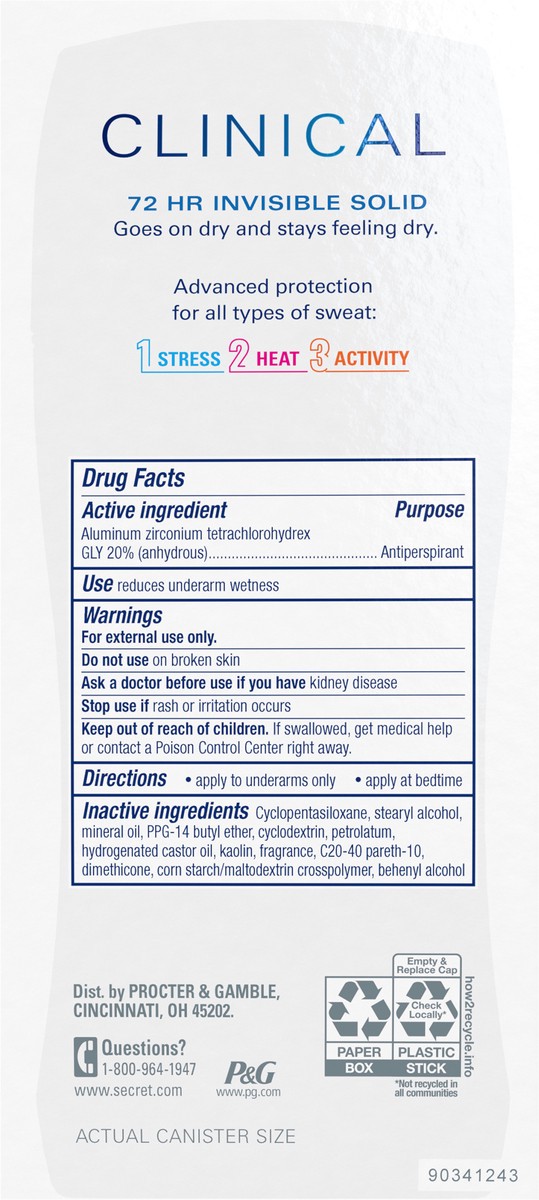 slide 2 of 3, Secret Clinical Strength Invisible Solid Antiperspirant and Deodorant for Women, Stress Response, 2.6 oz, 2.6 oz
