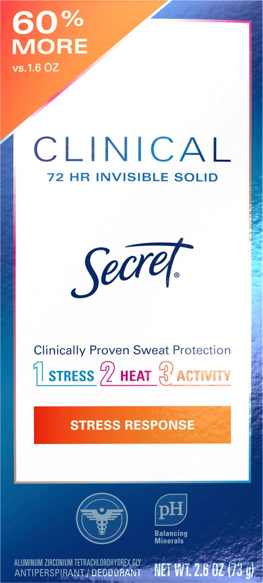 slide 3 of 3, Secret Clinical Strength Invisible Solid Antiperspirant and Deodorant for Women, Stress Response, 2.6 oz, 2.6 oz