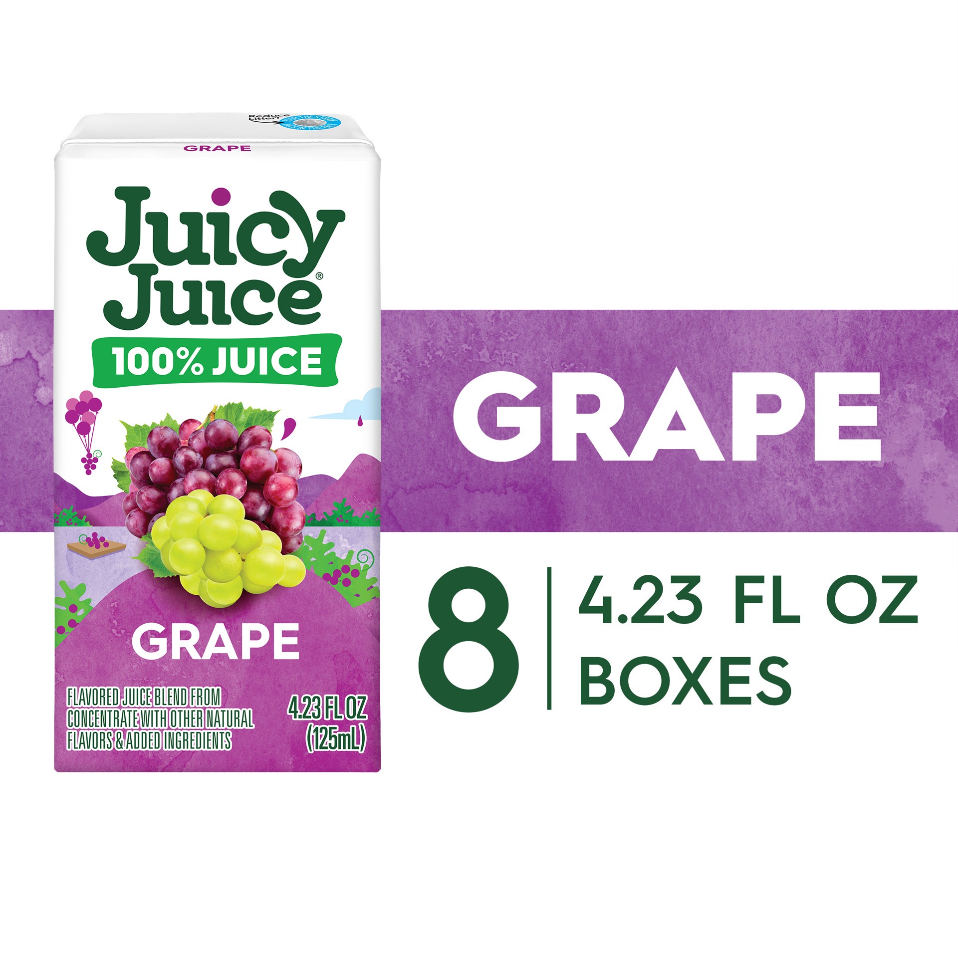 slide 1 of 14, Juicy Juice 100% Juice, Grape, 8 Count, 4.23 FL OZ Juice Boxes, 4.23 fl oz