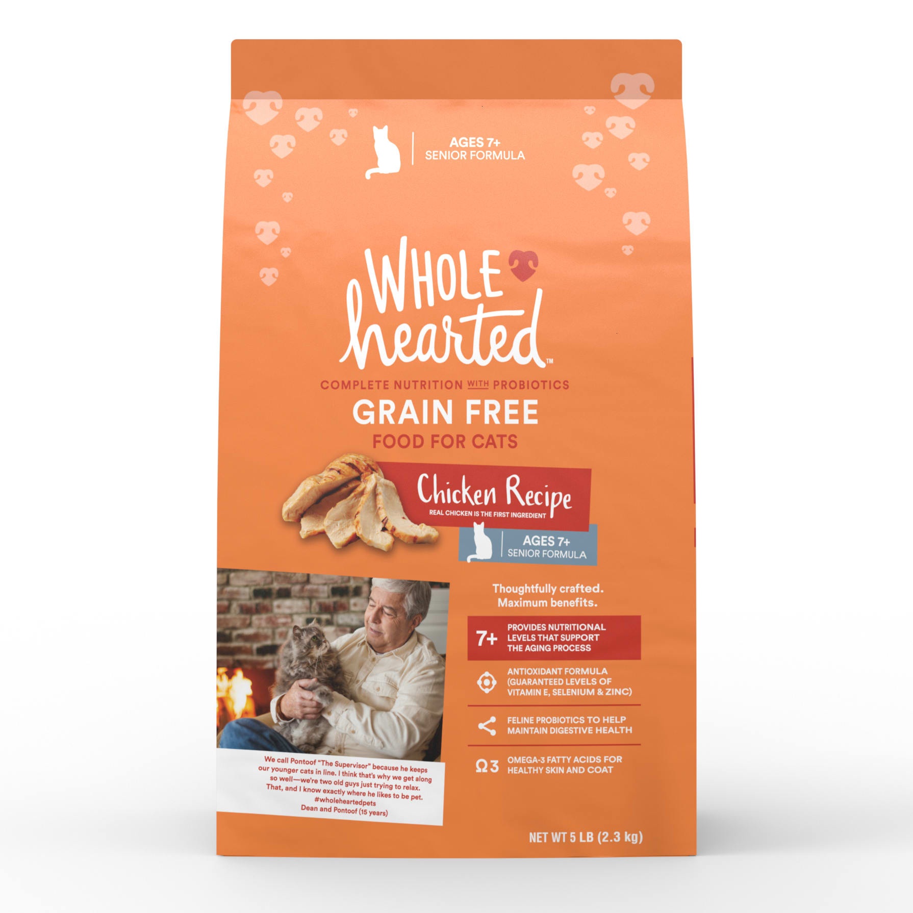 slide 1 of 1, WholeHearted Grain Free Senior Chicken Recipe Dry Cat Food, 5 lb