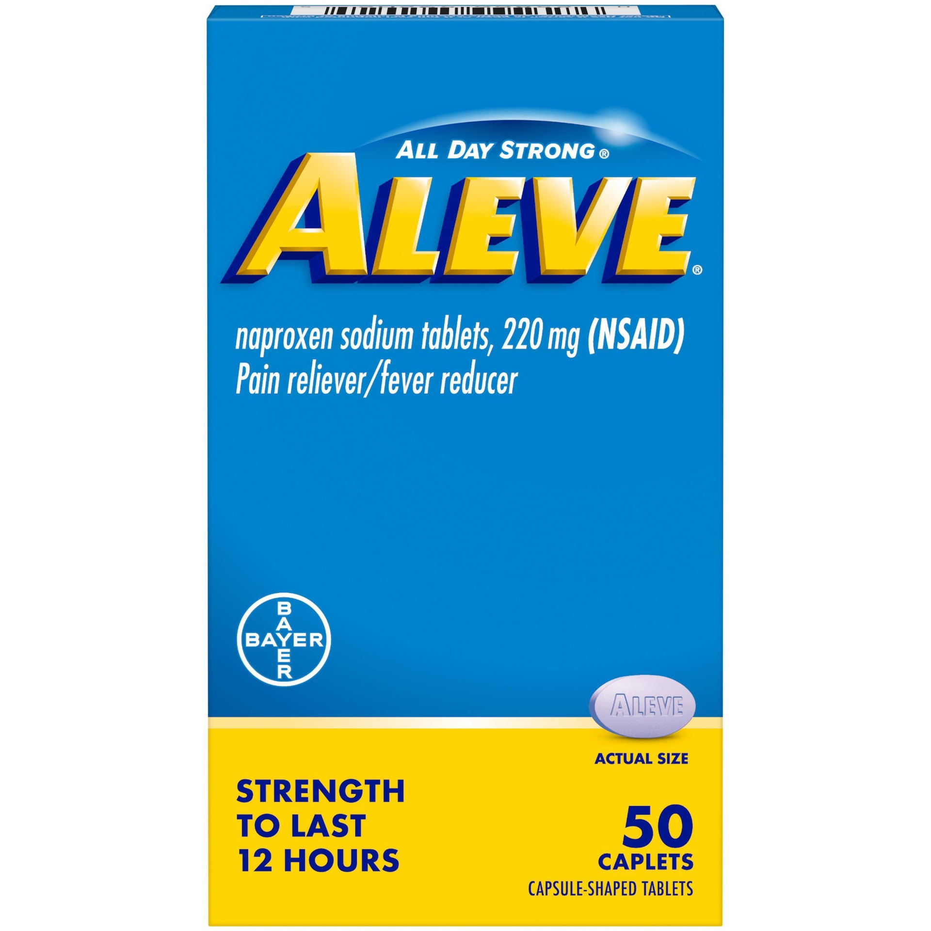 slide 1 of 5, Aleve Naproxen Sodium Pain Reliever/Fever Reducer Caplets 220Mg, 50 ct