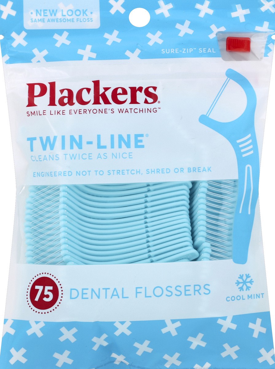 slide 3 of 3, Plackers Twin Line Cool Mint Floss Picks 75 ea, 75 ct