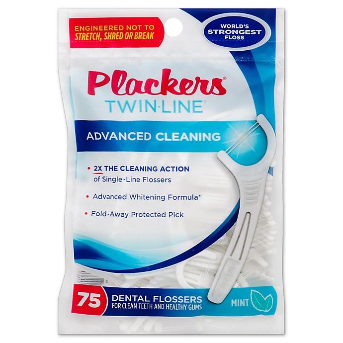 slide 1 of 2, Plackers Twin Line Advanced Cleaning Mint Dental Flossers, 75 ct