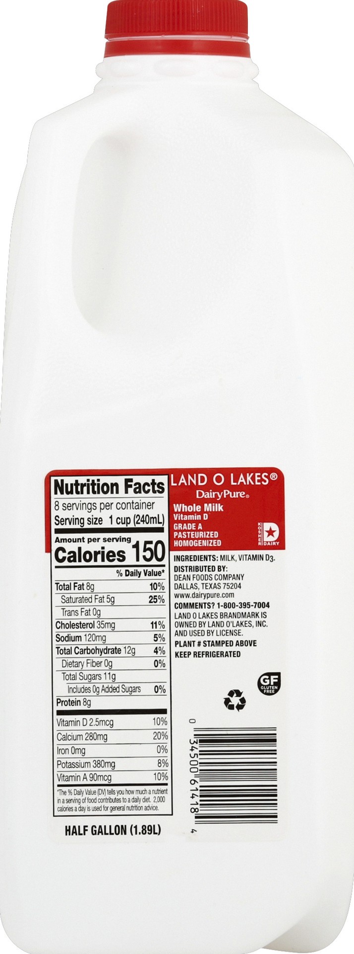 slide 3 of 5, Land O'Lakes Milk 0.5 gl, 64 fl oz