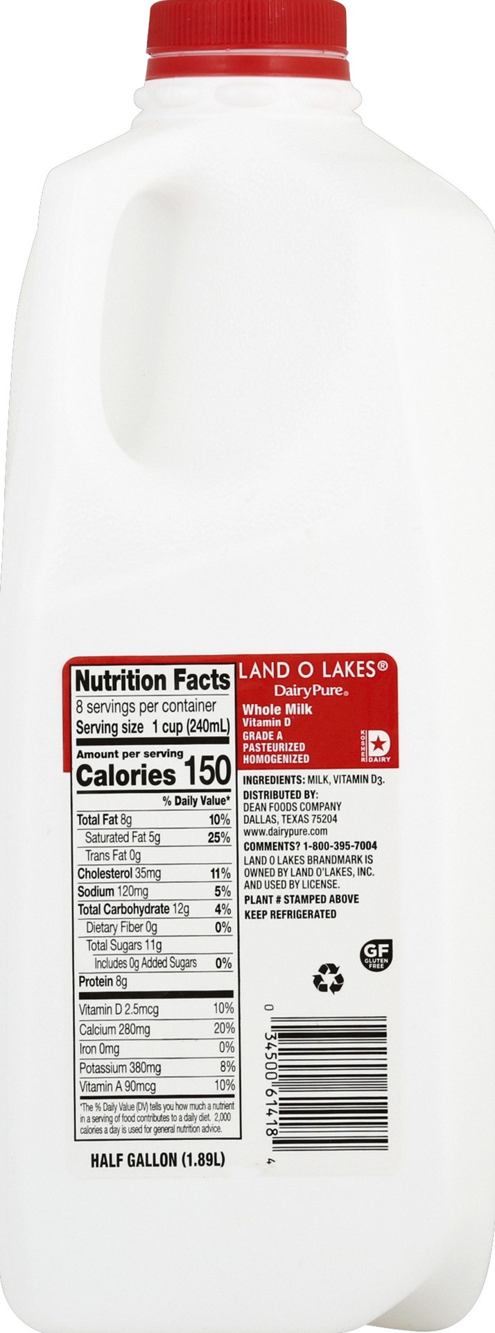 slide 5 of 5, Land O'Lakes Milk 0.5 gl, 64 fl oz