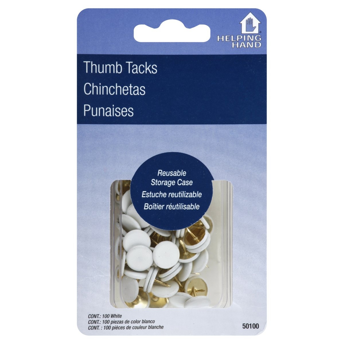 slide 1 of 1, Helping Hand Thumb Tacks White, 100 ct