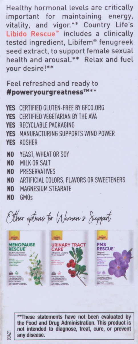 slide 2 of 9, Country Life Libido Rescue 60 Vegetarian Capsules, 60 ct