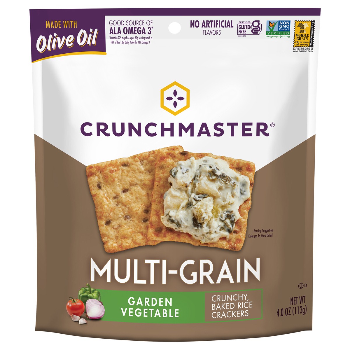 slide 1 of 1, Crunchmaster Multi-Grain Garden Vegetable Crackers, 4 oz