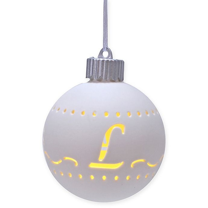 slide 1 of 1, Winter Wonderland Monogram Letter L'' Porcelain LED Christmas Ornament - White'', 1 ct