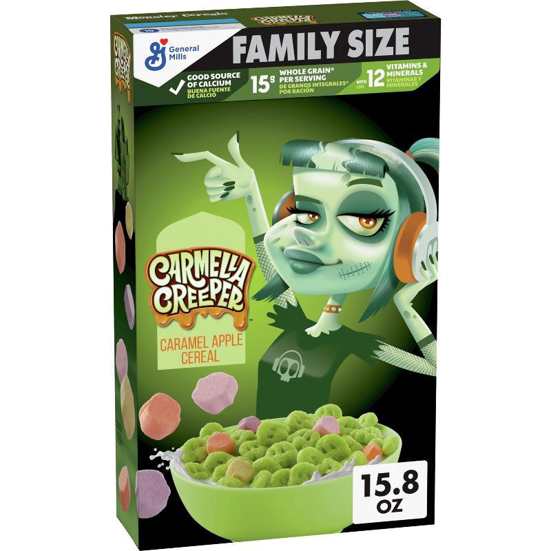 slide 1 of 7, General Mills Carmella Creeper Cereal with Monster Marshmallows, Caramel Apple Flavored Kids Cereal, Limited Edition, Made with Whole Grain, Family Size- 15.8 oz, 15.8 oz