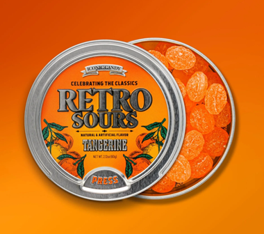 slide 1 of 1, Iconic Retro Candy Sours Tangerine, 2.12 oz