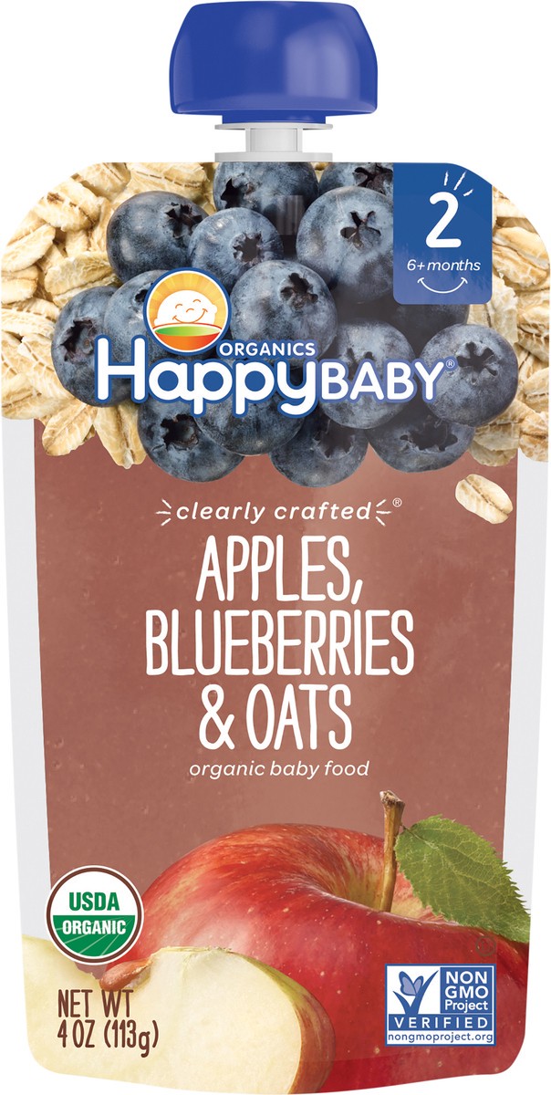 slide 3 of 3, Happy Baby Organics Clearly Crafted Stage 2 Apples, Blueberries & Oats Pouch 4oz UNIT, 4 oz