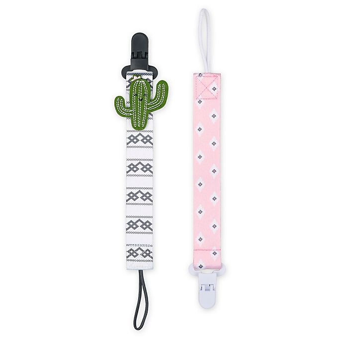 slide 1 of 2, The Peanutshell Southwestern 0-18 Months Pacifier Clip - Grey/Pink, 2 ct