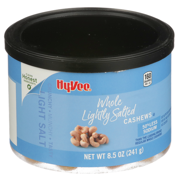 slide 1 of 1, Hy-vee Lightly Salted Whole Cashews, 8.5 oz