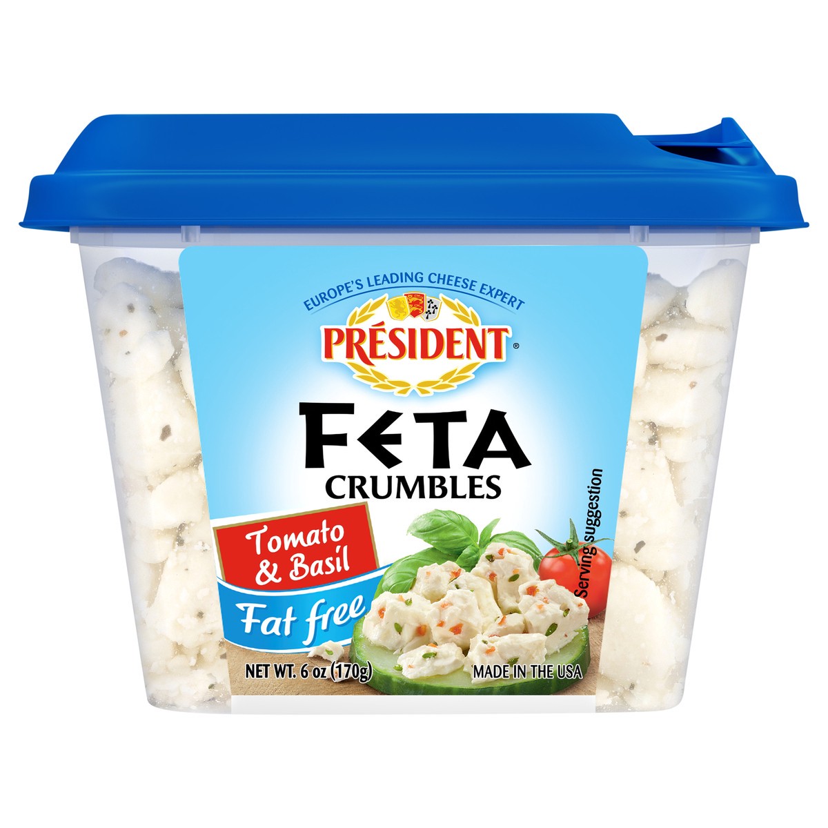 slide 1 of 14, Président Feta Cheese Tomato Basil Crumbled Fat Free 6 oz, 6 oz