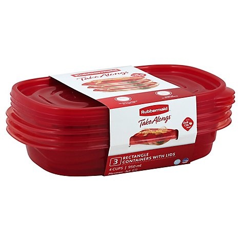 slide 1 of 1, Rubbermaid Containers, Rectangle, with Lids, 3 ct