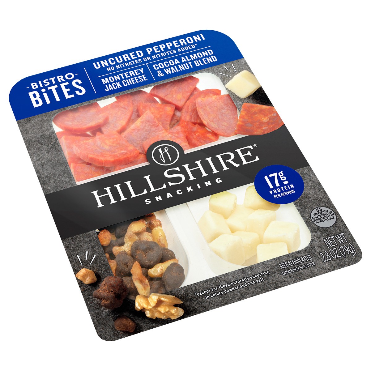 slide 2 of 5, Hillshire Snacking Bistro Bites Pepperoni and Monterey Jack Cheese, Single Serve, 79.38 g