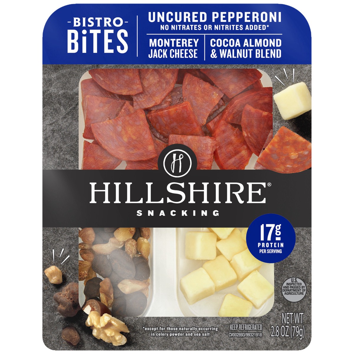 slide 4 of 5, Hillshire Snacking Bistro Bites Pepperoni and Monterey Jack Cheese, Single Serve, 79.38 g