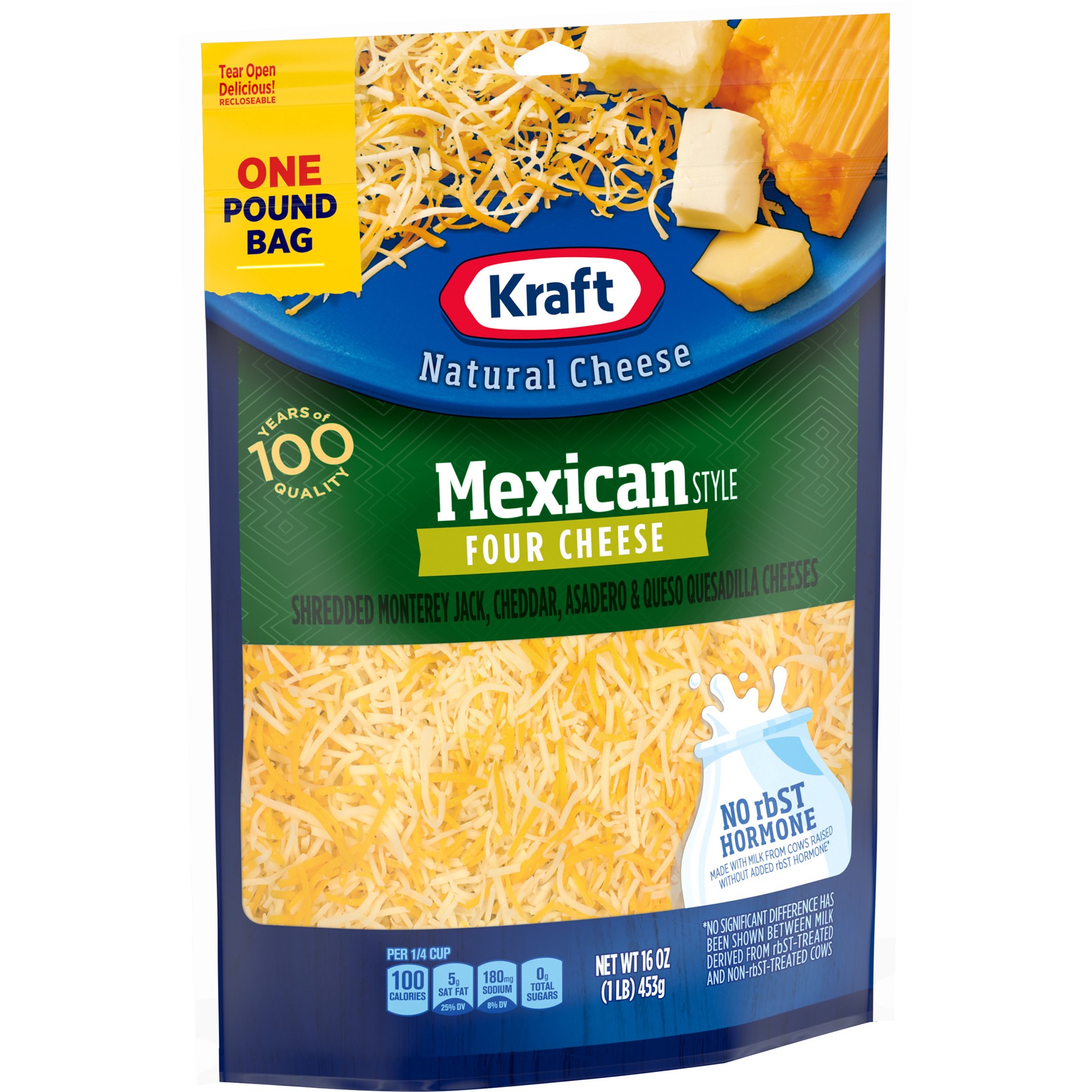 slide 3 of 5, Kraft Mexican Style Four Cheese Blend Shredded Cheese, 2 ct Pack, 16 oz Bags, 2 ct