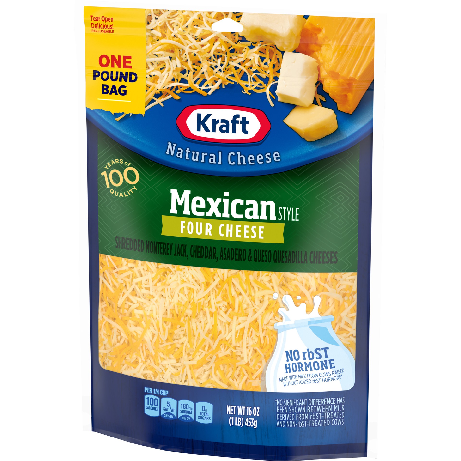 slide 5 of 5, Kraft Mexican Style Four Cheese Blend Shredded Cheese, 2 ct Pack, 16 oz Bags, 2 ct