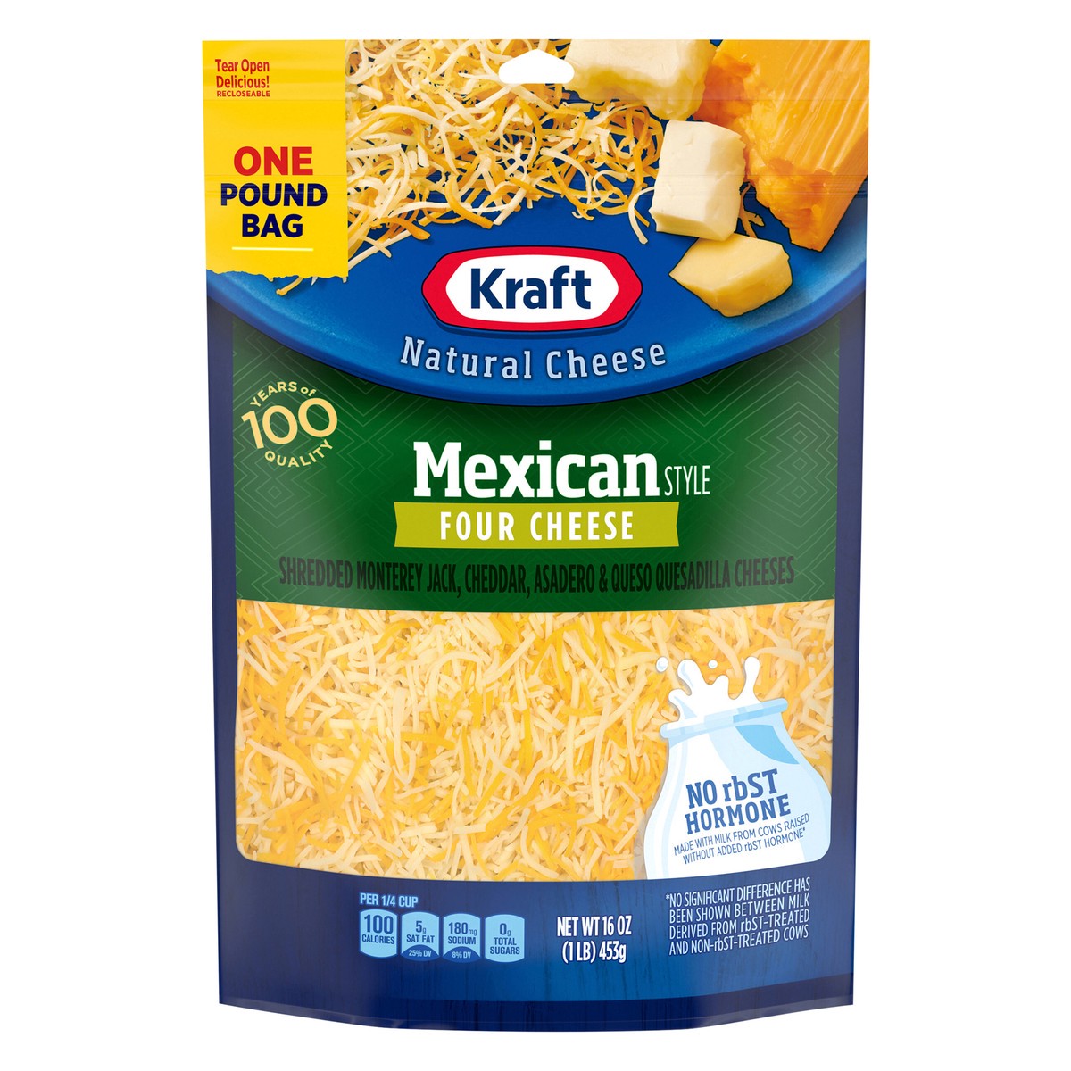 slide 1 of 5, Kraft Mexican Style Four Cheese Blend Shredded Cheese, 2 ct Pack, 16 oz Bags, 2 ct