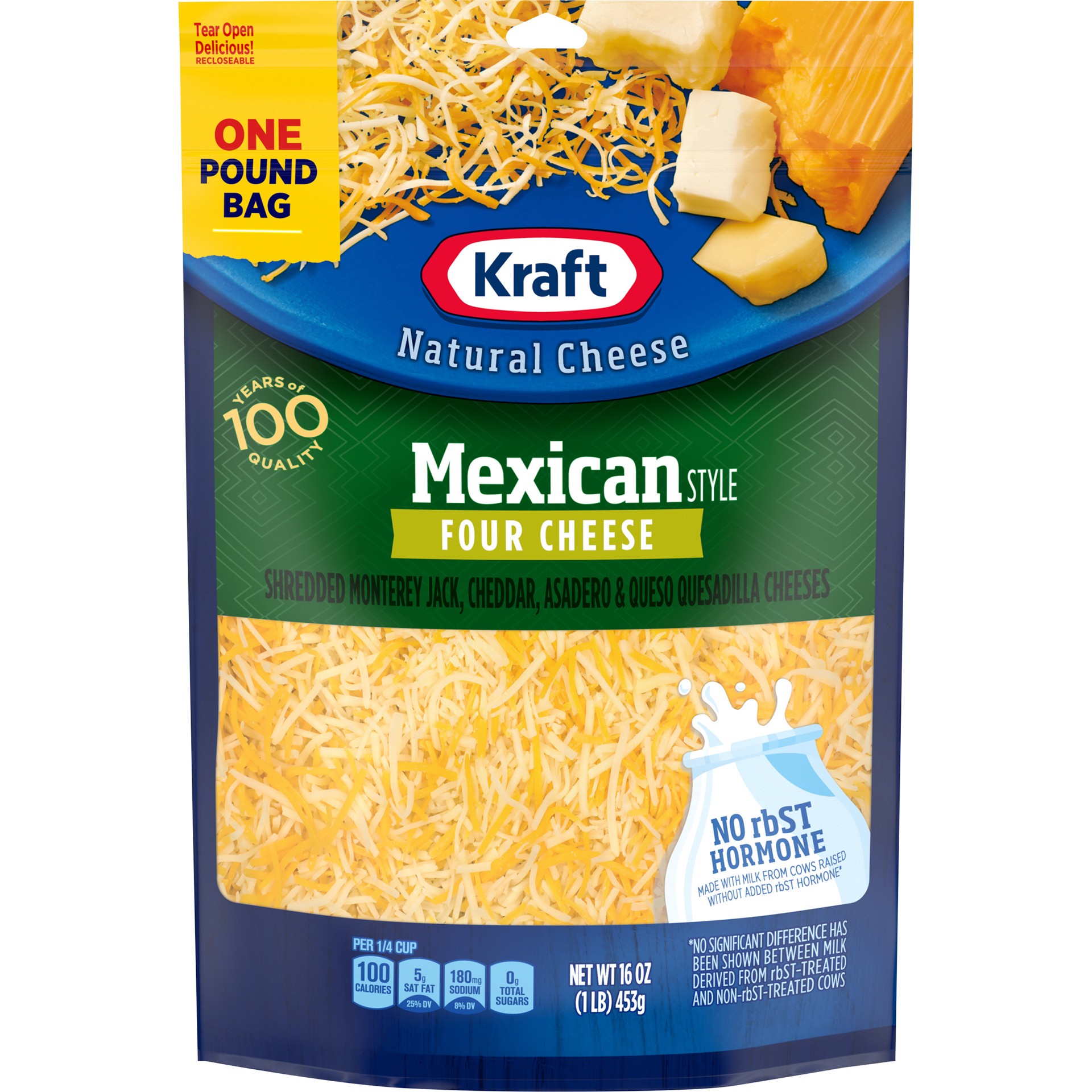 slide 1 of 5, Kraft Mexican Style Four Cheese Blend Shredded Cheese, 2 ct Pack, 16 oz Bags, 2 ct