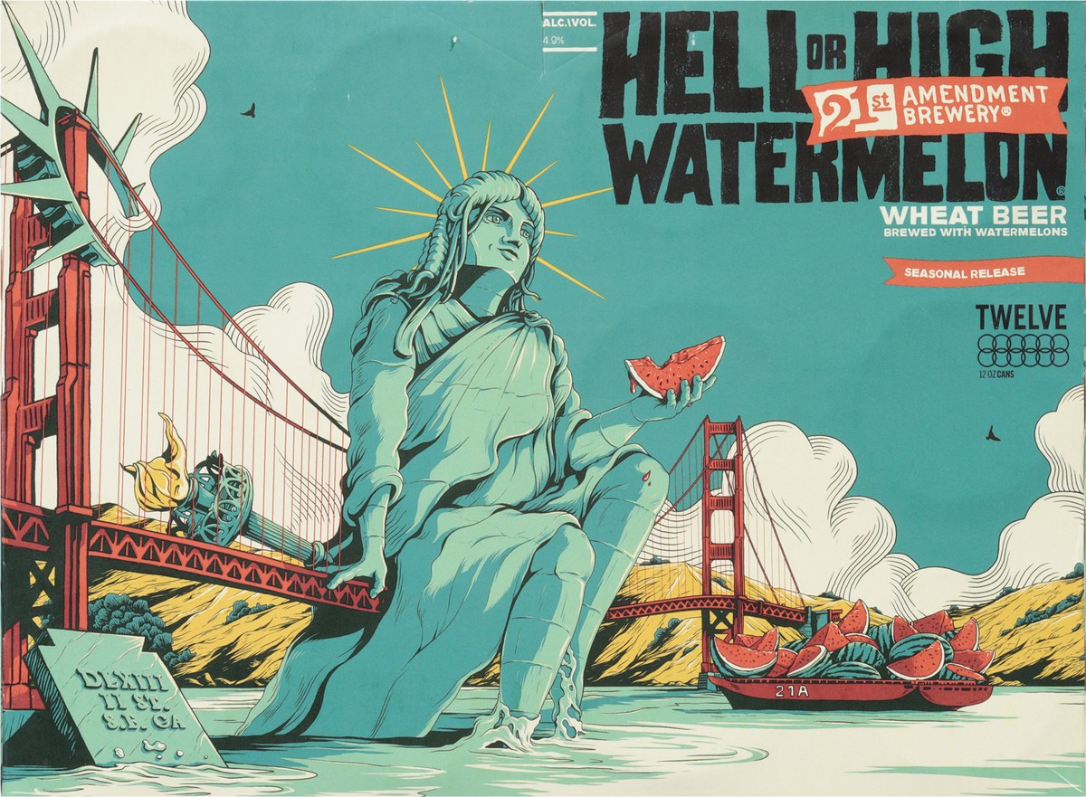 slide 6 of 9, 21st Amendment Brewery Wheat Hell or High Watermelon Beer 12 - 12 oz Cans, 12 ct; 12 oz