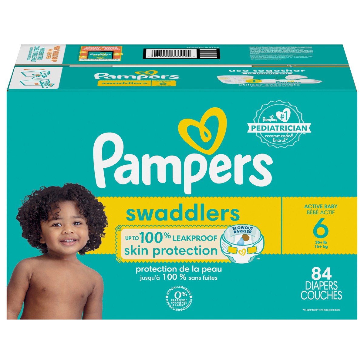 slide 1 of 3, Pampers Swaddlers Diapers, Size 6 (35+ lbs), 84 Count, Ultra Absorbent Disposable Infant Diaper, 84 ct