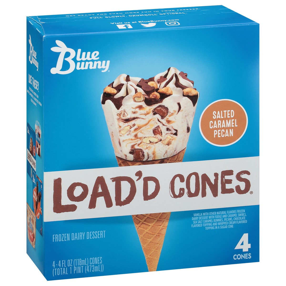slide 2 of 9, Blue Bunny Caramel Load'D Cones 4Ct, 16 fl oz