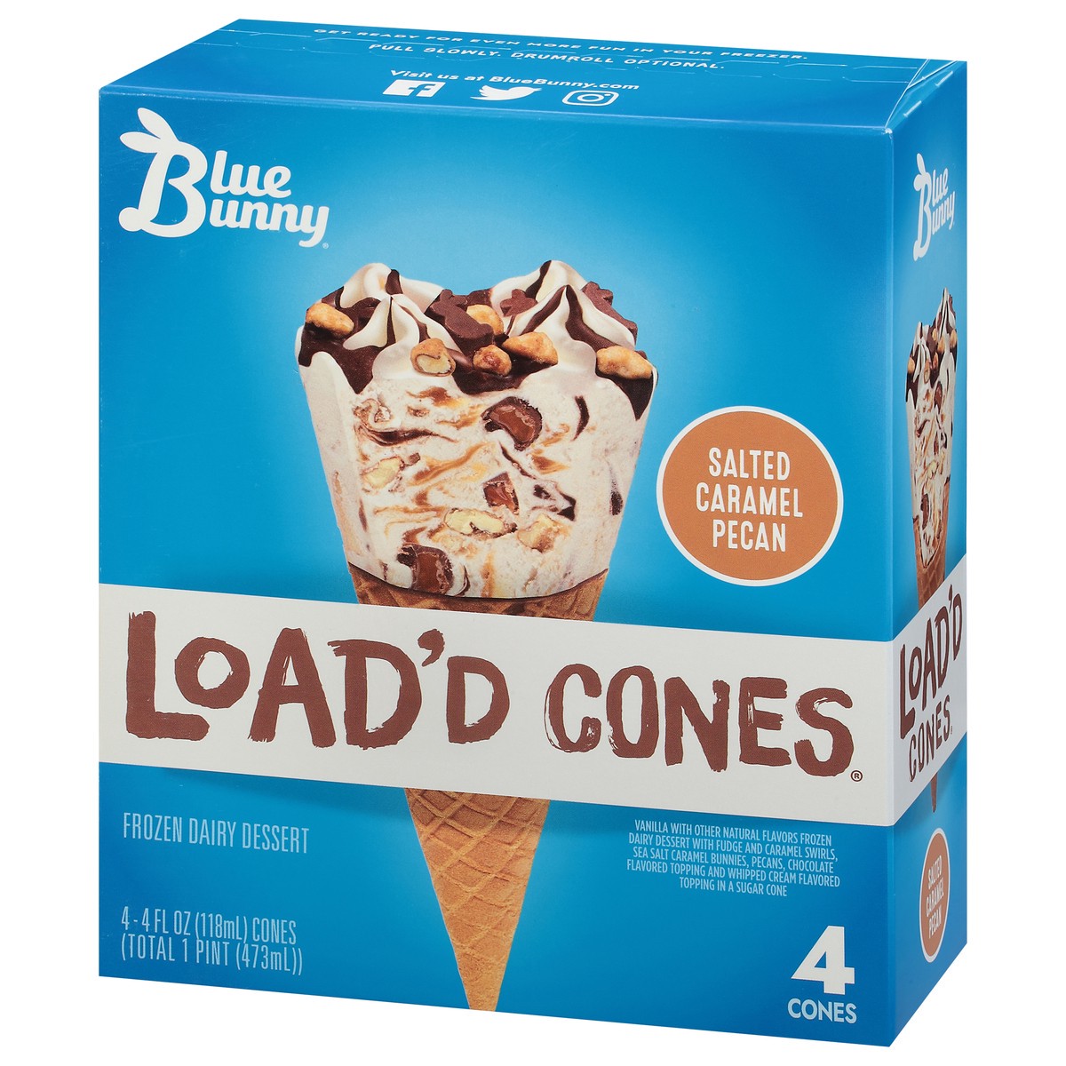 slide 3 of 9, Blue Bunny Caramel Load'D Cones 4Ct, 16 fl oz