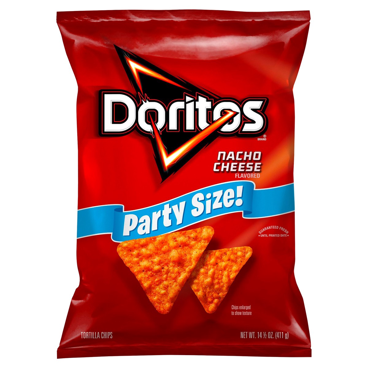 slide 4 of 6, Doritos Tortilla Chips, Nacho Cheese Flavored, Party Size!, 14.5 oz