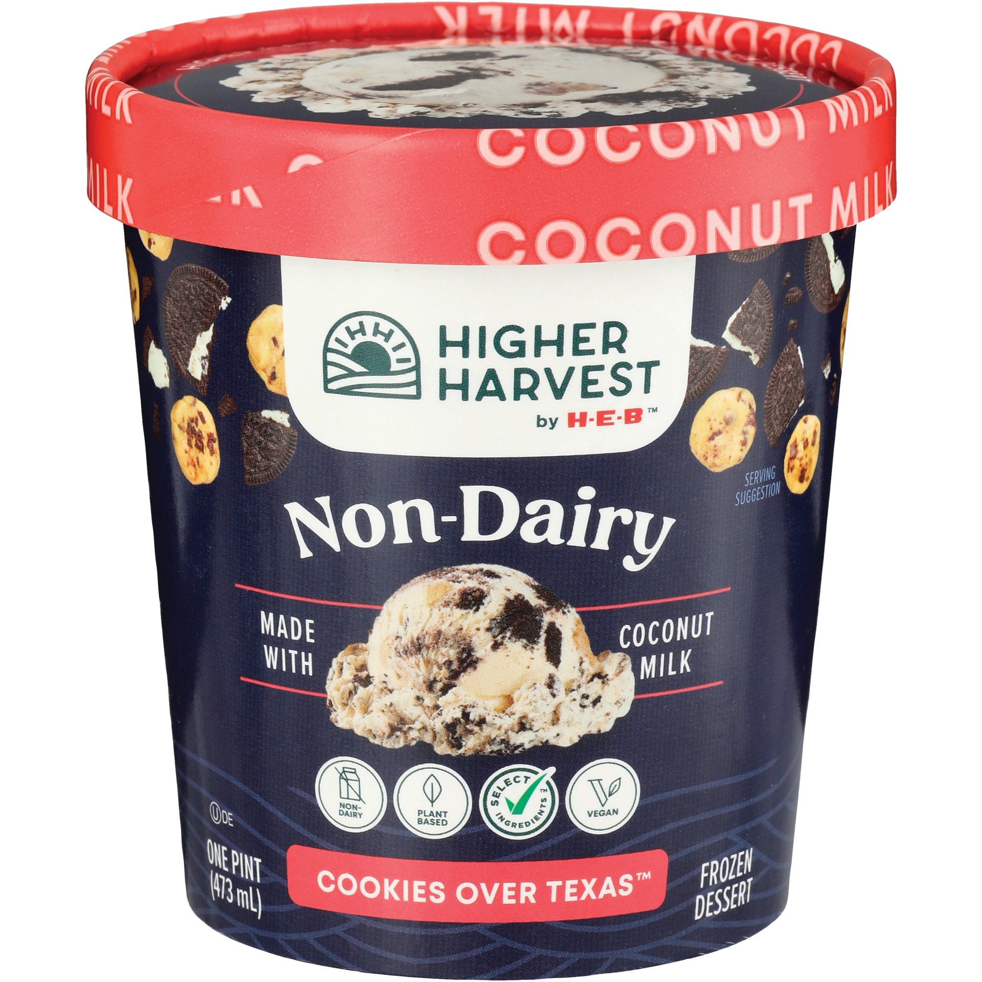 slide 1 of 1, Higher Harvest by H-E-B Non-Dairy Frozen Dessert - Cookies Over Texas, 1 pint